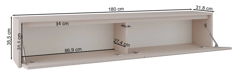 Zweittüriger TV-Schrank Vemmi 180 cm mit geriffelter Kaschmir-Front
