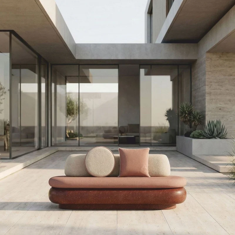 Casa Padrino Luxus Beton Sofa Braun / Rosa / Creme 188 cm - Outdoor Garten Sofa
