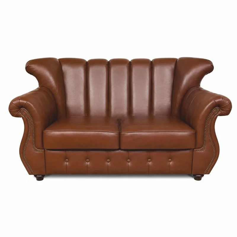 Casa Padrino Luxus Leder 2er Sofa Braun / Dunkelbraun 150 cm - Wohnzimmer Sofa - Büro Sofa - Echtleder Möbel - Luxus Möbel