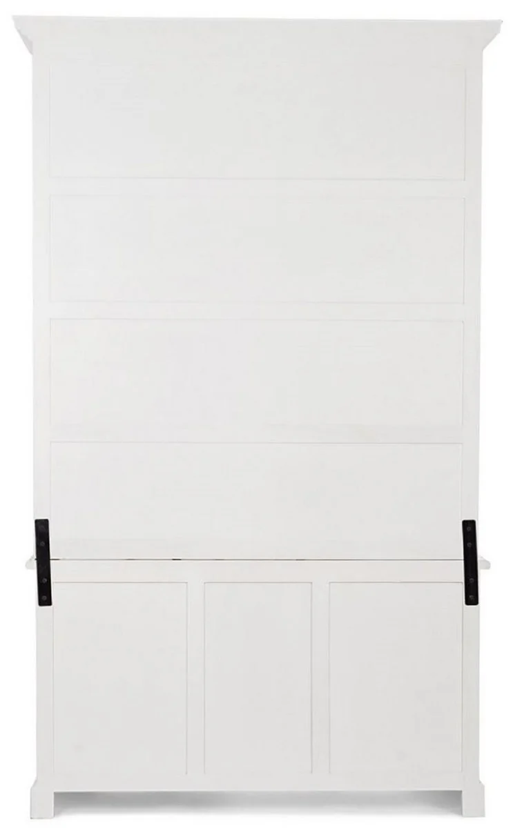 Casa Padrino Landhausstil Schrank mit Leiter Antik Weiß 143,5 x 40,6 x H. 233,7 cm - Bücherschrank - Regalschrank - Wohnzimmerschrank - Büroschrank - Landhausstil Möbel