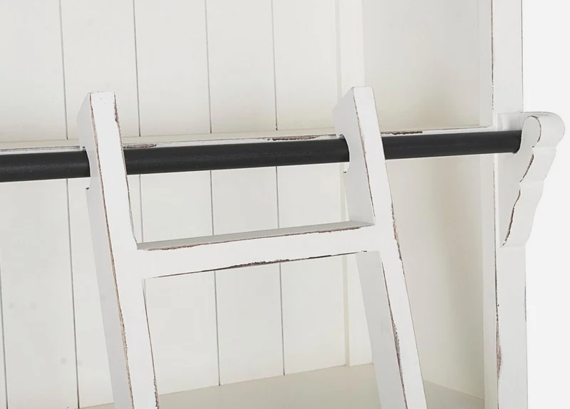 Casa Padrino Landhausstil Schrank mit Leiter Antik Weiß 143,5 x 40,6 x H. 233,7 cm - Bücherschrank - Regalschrank - Wohnzimmerschrank - Büroschrank - Landhausstil Möbel