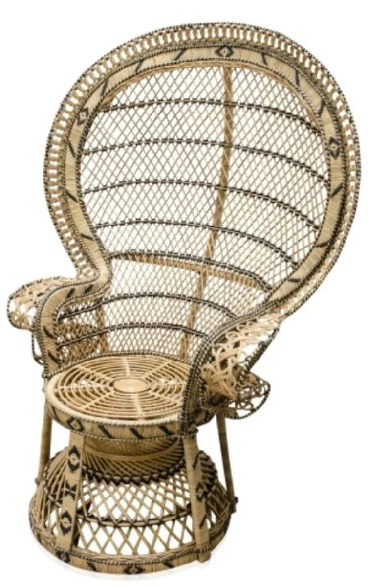 Casa Padrino Luxus Rattan Sessel Naturfarben 114 x 80 x H. 150 cm - Vintage Möbel