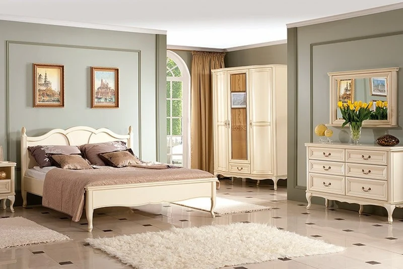Casa Padrino Luxus Jugendstil Doppelbett Cremefarben 194 x 214,2 x H. 107,5 cm - Elegantes Massivholz Bett - Barock & Jugendstil Schlafzimmer Möbel