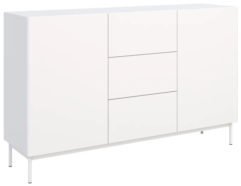 Zweiturige Kommode Olio mit drei Schubladen, 160 cm, weiß