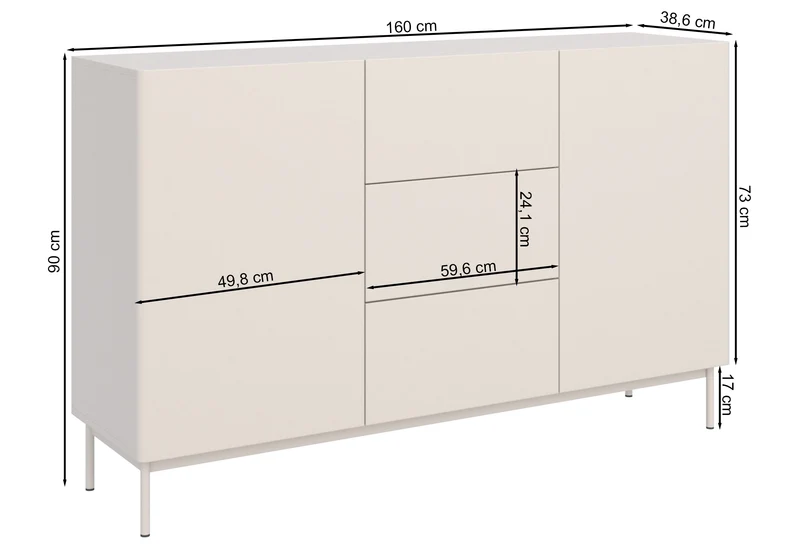 Zweiturige Kommode Olio mit drei Schubladen, 160 cm, weiß