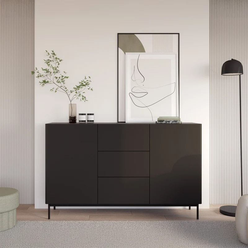 Zweiturige Kommode Olio mit drei Schubladen, 160 cm, weiß