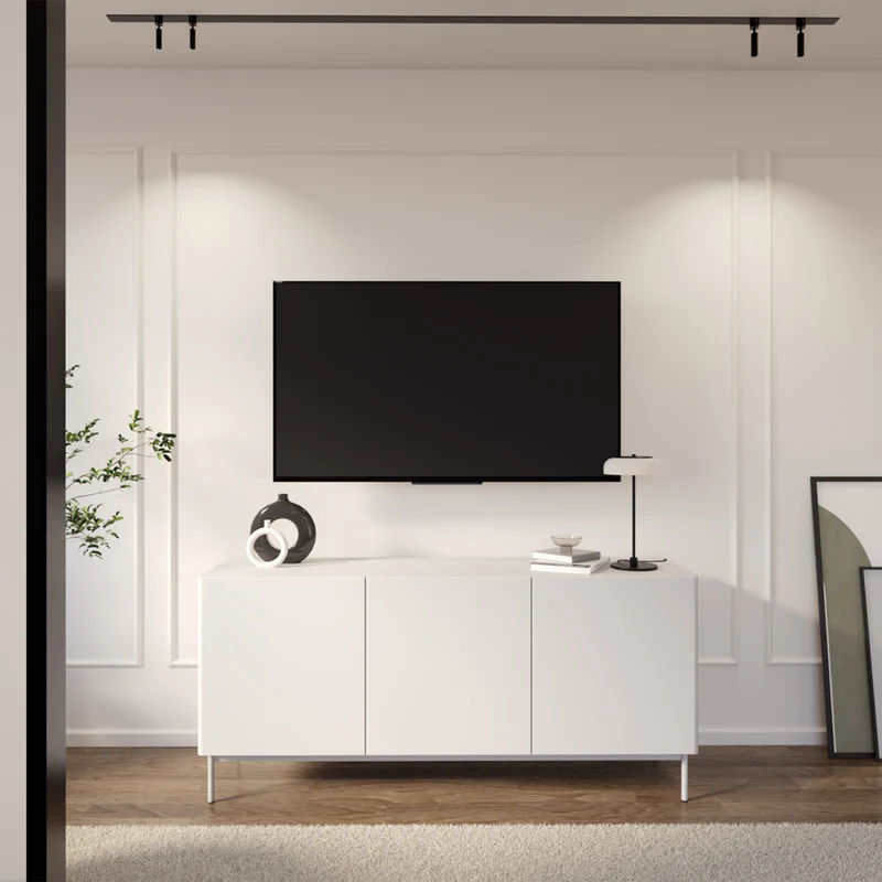 Hoher dreitüriger Olio TV-Schrank, 160 cm, weiß
