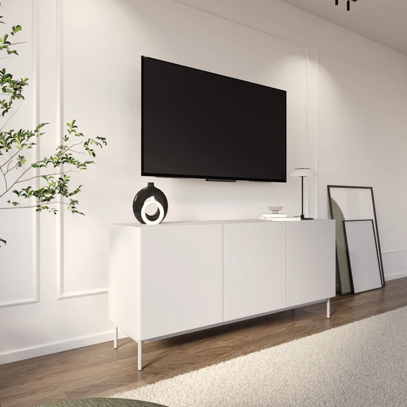 Hoher dreitüriger Olio TV-Schrank, 160 cm, weiß