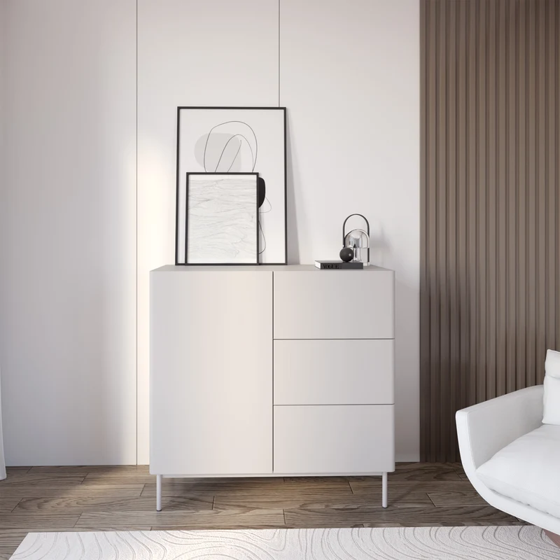 Einflügelige Kommode Olio mit drei Schubladen, 100 cm, Kaschmir