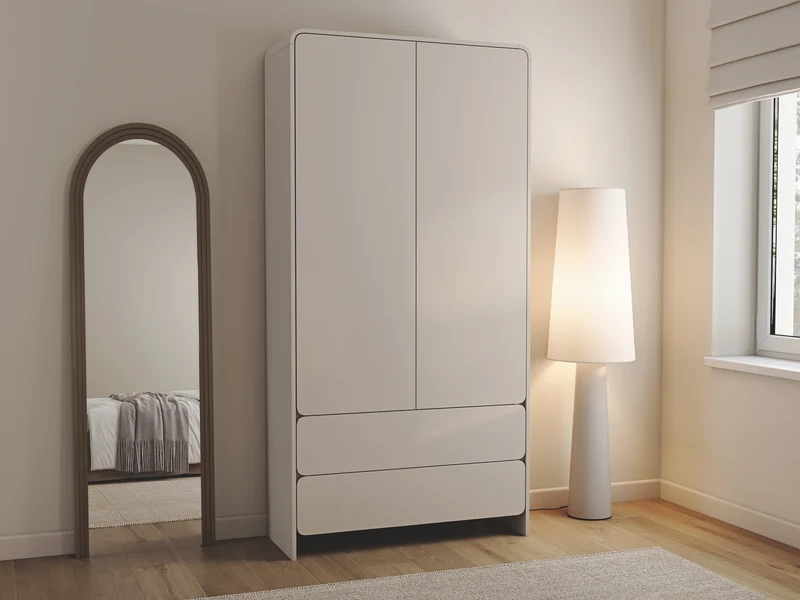 Zweiflügeliger Lummo-Schrank mit zwei Schubladen, 100 cm, Kaschmirfarbe