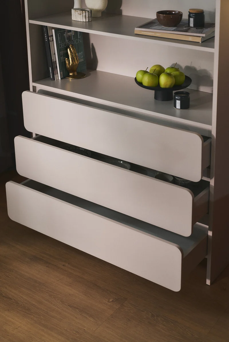 Lummo Regal mit drei Schubladen 100 cm Kaschmir