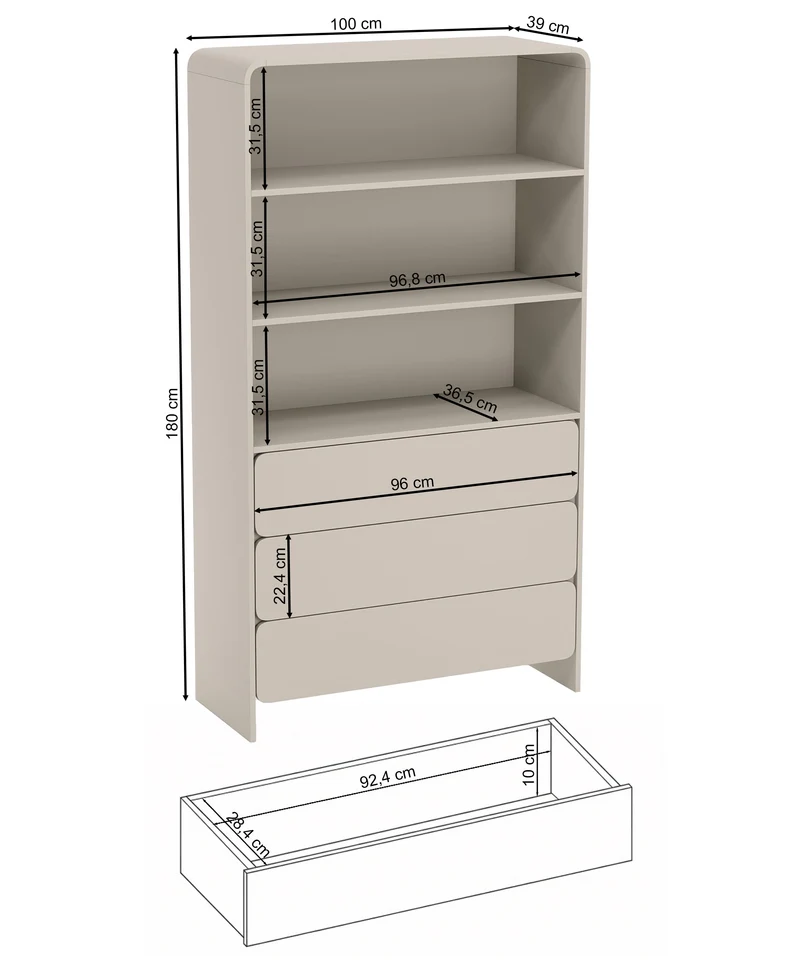 Lummo Regal mit drei Schubladen 100 cm Kaschmir