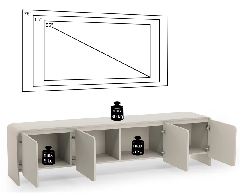 Vier­türiger TV-Schrank Lummo 207 cm Kaschmir