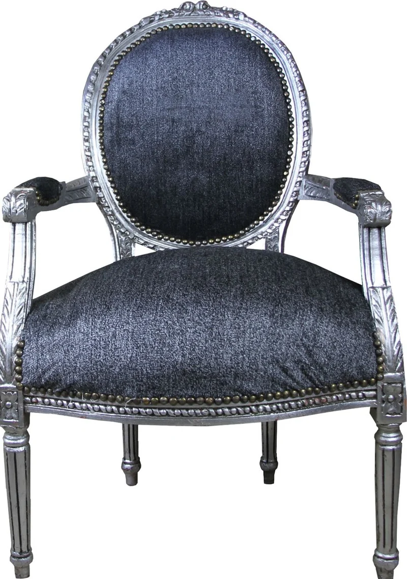 Casa Padrino Barock Medaillon Salon Stuhl Grau / Antik Silber - Möbel Antik Stil