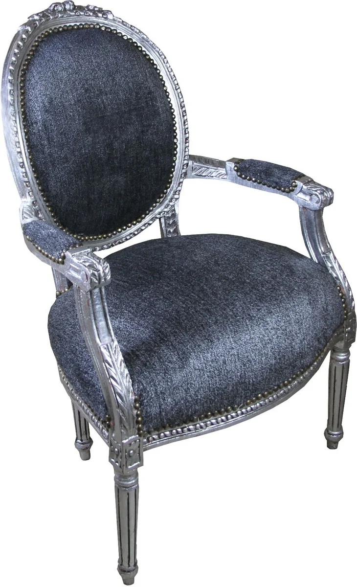 Casa Padrino Barock Medaillon Salon Stuhl Grau / Antik Silber - Möbel Antik Stil