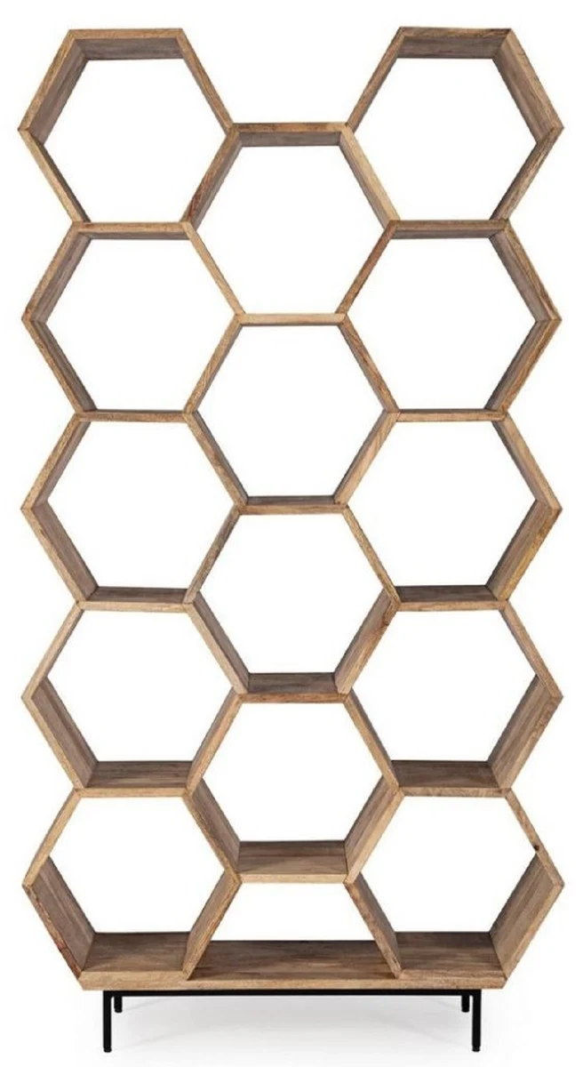 Casa Padrino Luxus Bücherschrank Braun / Schwarz 100 x 30 x H. 186 cm - Massivholz Schrank - Regalschrank - Wohnzimmer Möbel - Büro Möbel - Luxus Möbel