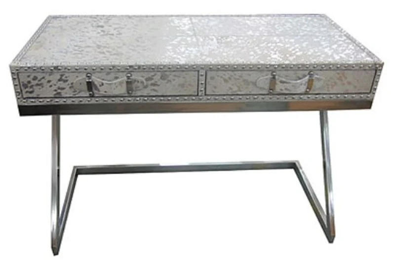 Casa Padrino Designer Schreibtisch mit 2 Schubladen Silber / Weiß 110 x 50 x H. 75 cm - Designermöbel