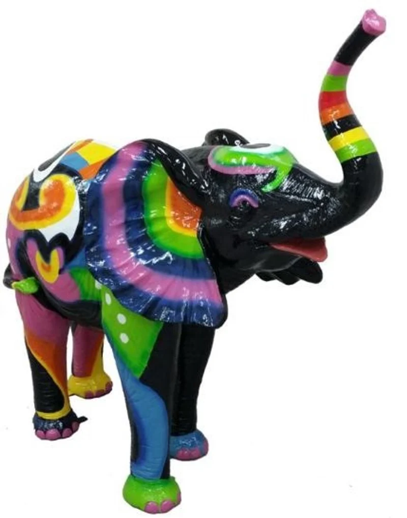 Casa Padrino Designer Dekofigur Elefant Schwarz / Mehrfarbig 160 x H. 160 cm - Riesige Deko Skulptur - Wetterbeständige Gartendeko