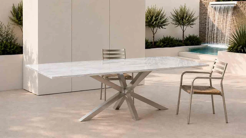 Wetterfester Gartentisch mit Steinplatte | Modell Lumu