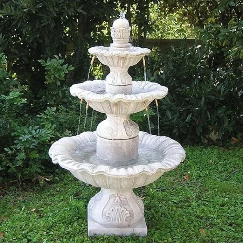 Casa Padrino Barock Springbrunnen Grau Ø 80 x H. 125 cm - Runder Gartenbrunnen - Made in Italy