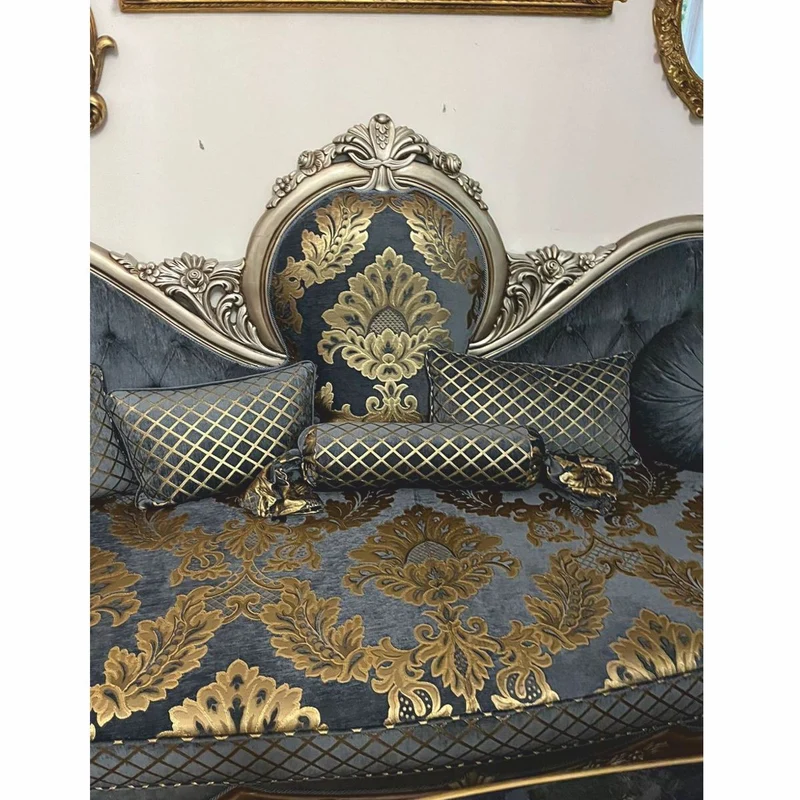 Casa Padrino Luxus Barock Wohnzimmer Möbel Set Blau / Gold / Silber - Barockstil Möbel