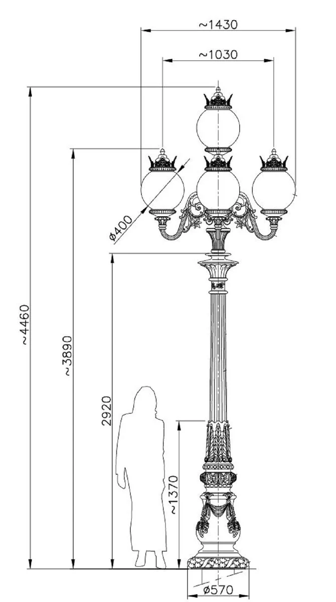 Casa Padrino Barock Straßenlaterne Antik Weiß / Weiß Ø 143 x H. 446 cm