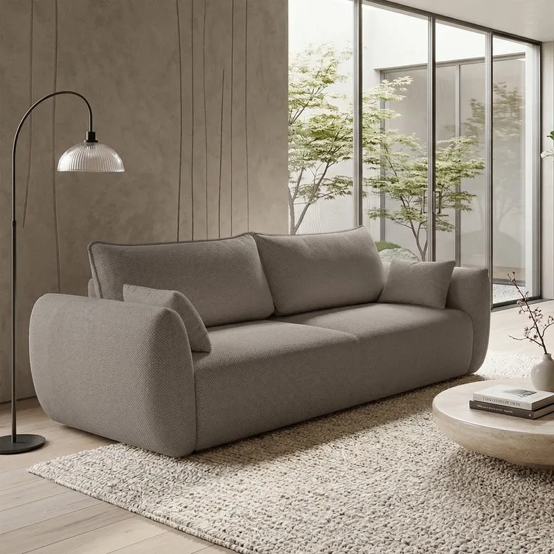Dreisitziges ausklappbares Sofa Zordo mit Stauraum, hellbrauner Chenillebezug