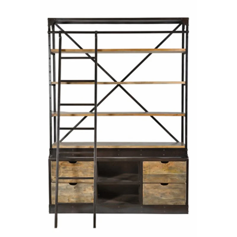 Casa Padrino Bücherregal Natur Antik-Look mit Leiter 150 x 40 x H.210 cm - Regalschrank, Bücherschrank