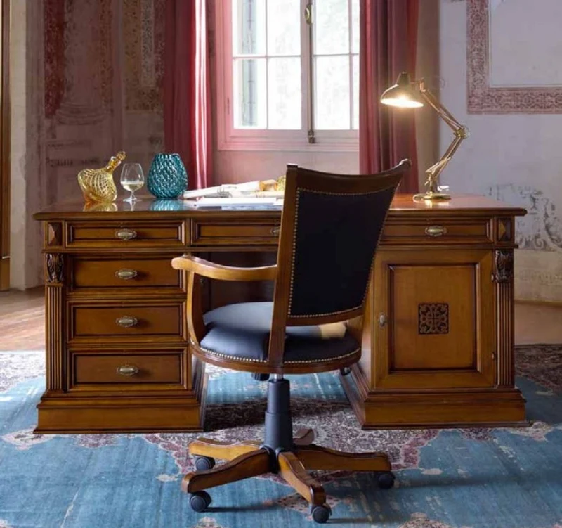 Casa Padrino Luxus Barock Schreibtisch Braun - Massivholz Bürotisch - Italienische Luxus Büro Einrichtung - Luxus Büro Möbel - Luxus Qualität - Made in Italy