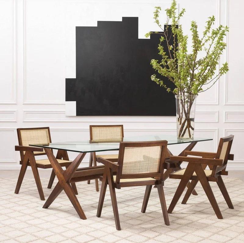 Casa Padrino Luxus Esstisch Braun 230 x 100 x H. 77 cm - Massivholz Küchentisch mit Glasplatte - Rechteckiger Esszimmertisch - Luxus Esszimmer Möbel