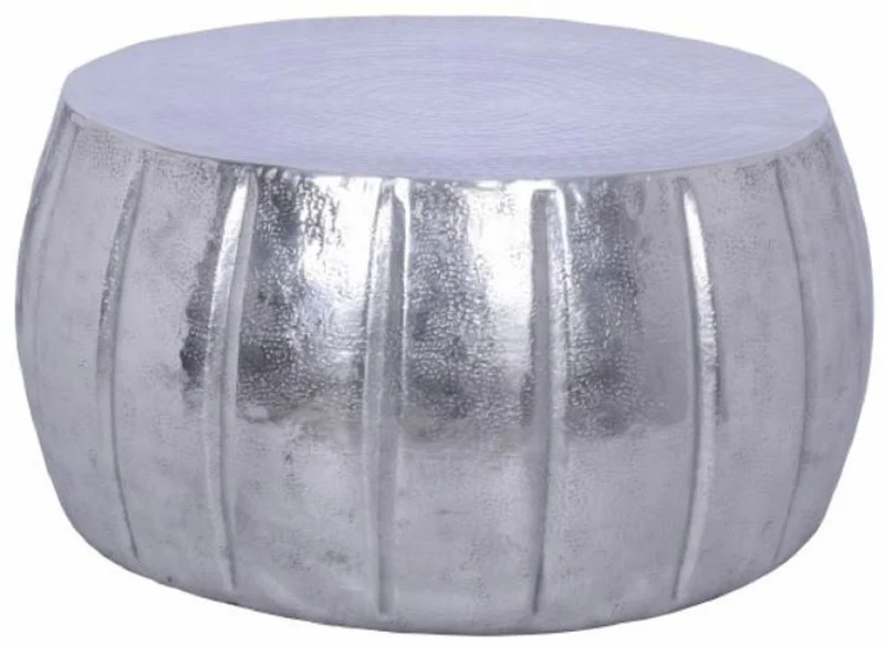 Casa Padrino Aluminium Couchtisch Silber Ø 65 x H. 31 cm - Runder Wohnzimmertisch im orientalischen Stil - Wohnzimmer Möbel