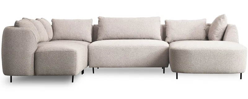Modulares Ecksofa Lanomi U-förmig, linksseitig, grau-beige Bouclé