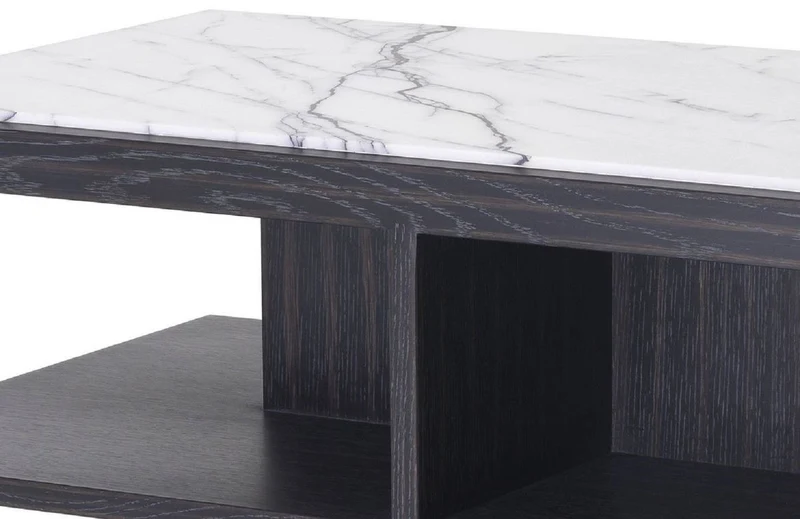 Casa Padrino Luxus Beistelltisch Weiß / Lila / Anthrazitgrau 92 x 50 x H. 48 cm - Massivholz Tisch mit Marmorplatte - Wohnzimmer Möbel - Luxus Möbel
