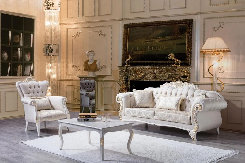 Casa Padrino Luxus Barock Wohnzimmer Sessel mit dekorativem Kissen Creme / Weiß / Gold 83 x 94 x H. 111 cm - Wohnzimmer Möbel im Barockstil