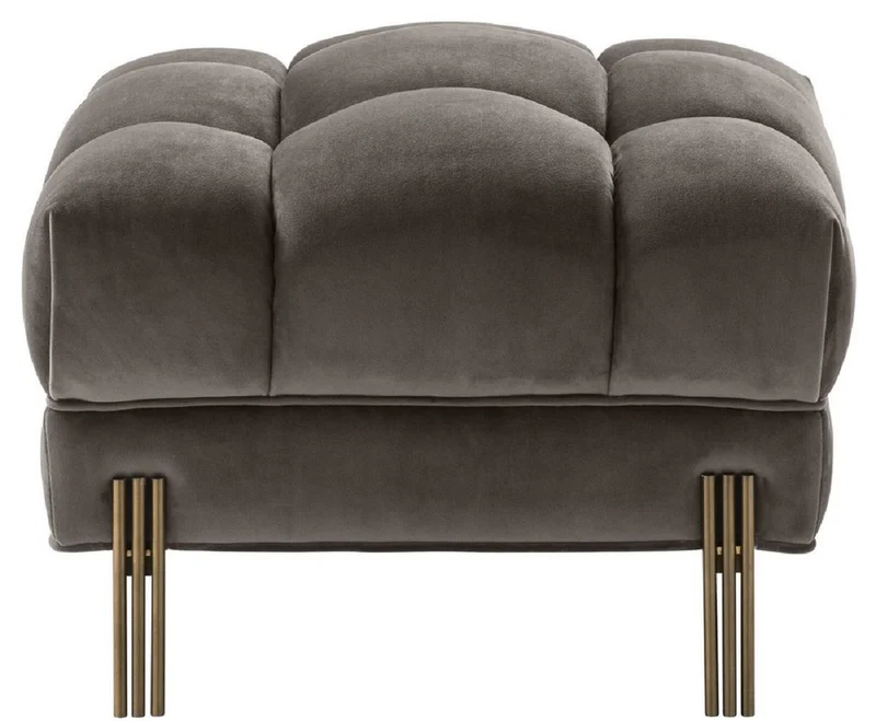 Casa Padrino Luxus Fußhocker Grau / Messingfarben 59 x 59 x H. 43 cm - Samt Hocker mit Edelstahl Beinen - Wohnzimmer Möbel