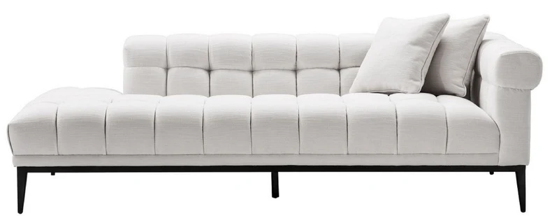 Casa Padrino Luxus Lounge Sofa Weiß / Schwarz 223 x 98 x H. 69 cm - Rechtsseitiges Wohnzimmer Sofa mit 2 Kissen - Luxus Qualität