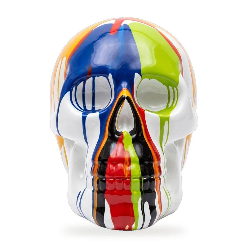Casa Padrino Deko Skulptur Totenkopf Weiß / Bunt H. 66 cm - Deko Accessoires
