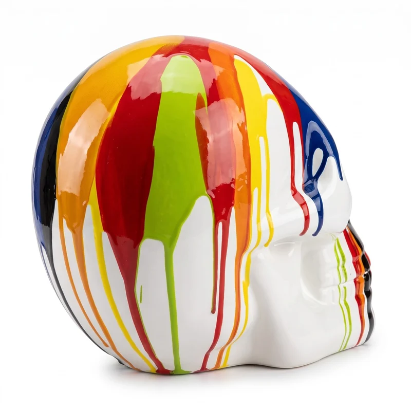 Casa Padrino Deko Skulptur Totenkopf Weiß / Bunt H. 66 cm - Deko Accessoires