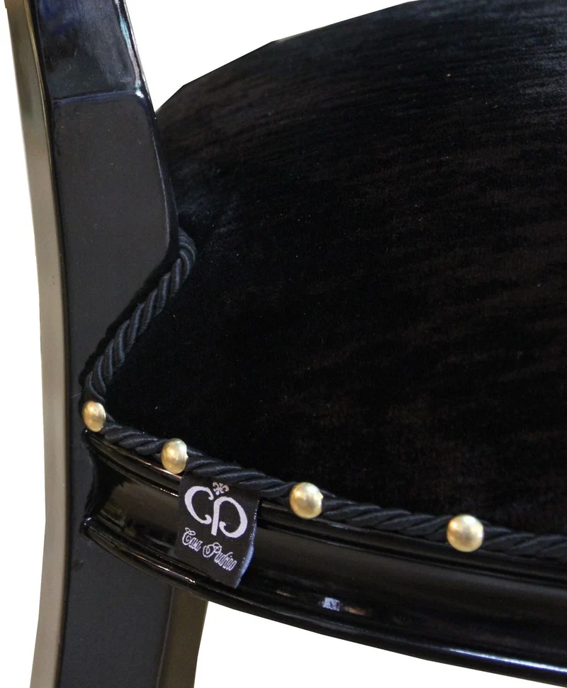 Casa Padrino Barock Medaillon Luxus Esszimmer Stuhl ohne Armlehnen in Schwarz / Schwarz - Limited Edition