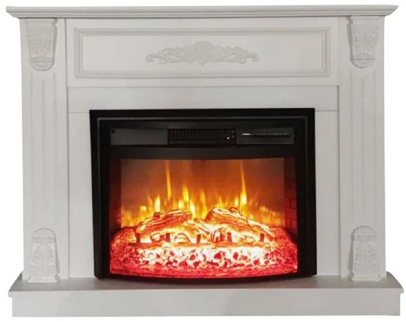 Casa Padrino Barock Elektrokamin Weiß / Schwarz 117 x 31 x H. 94 cm - Wohnzimmer Deko Kamin mit Fernbedienung - Wohnzimmer Möbel im Barockstil - Barock Möbel - Barock Elektro Kamine