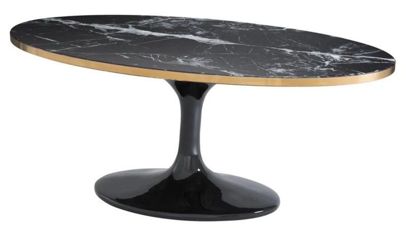 Casa Padrino Luxus Couchtisch Oval Schwarz / Messingfarben 120 x 60 x H. 50,5 cm - Eleganter Wohnzimmertisch