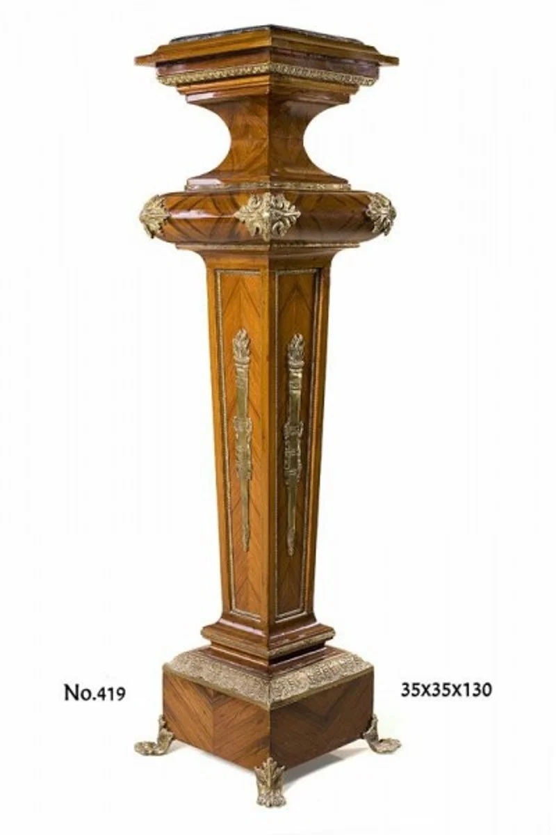 Casa Padrino Barock Säule mit Marmorbesatz in Mahagonibraun und Gold, 35 x 35 x H. 130 cm