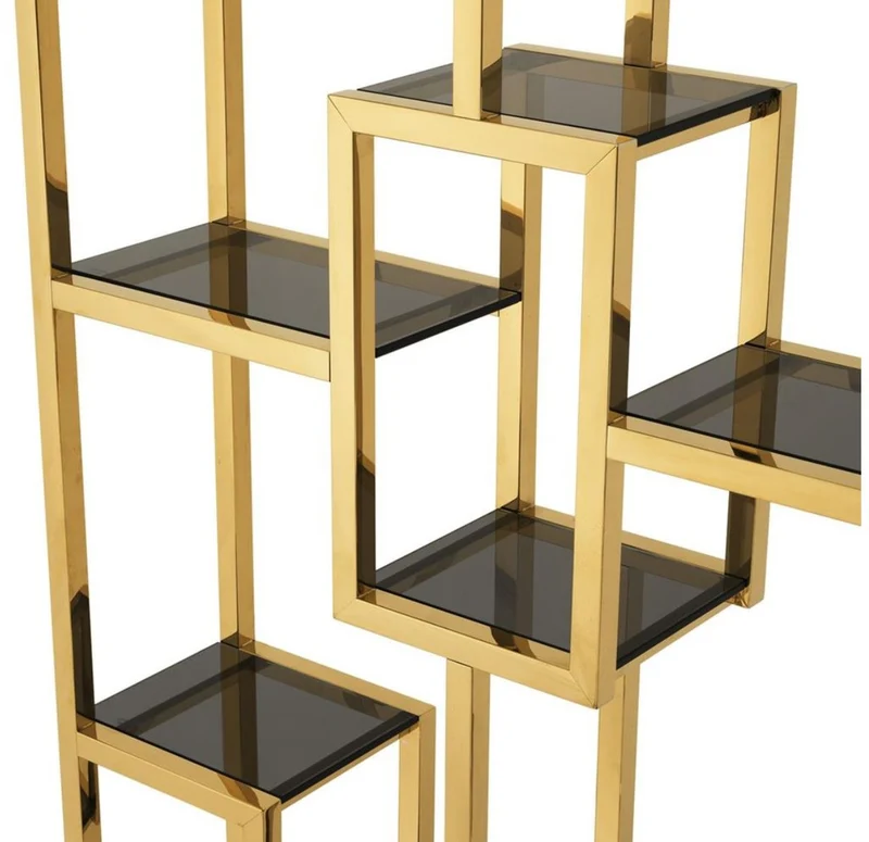 Casa Padrino Luxus Wohnzimmer Regalschrank Gold / Schwarz 108 x 29 x H. 240 cm