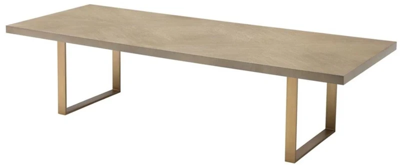 Casa Padrino Esstisch Küchentisch Braun / Messing 300 x 115 x H. 75 cm - Luxus Küchenmöbel