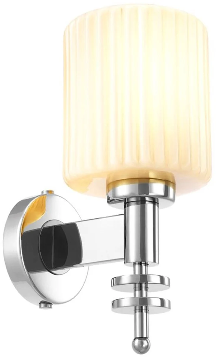 Casa Padrino Luxus Wandleuchte Silber / Vintage Weiß 13 x 18 x H. 28,5 cm - Hotel & Restaurant Wandlampe mit Glas Lampenschirm