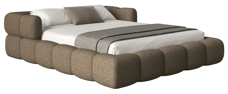 Upholstered bed 120x200 cm Stormi mit Rollrost, hellbrauner Chenille