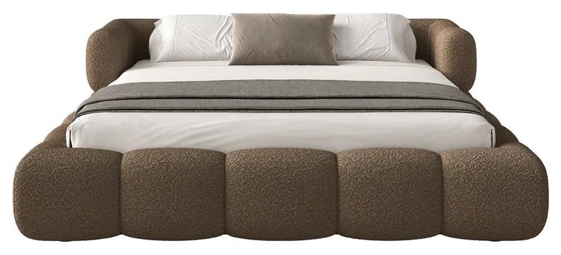 Upholstered bed 120x200 cm Stormi mit Rollrost, hellbrauner Chenille