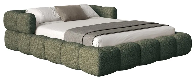 Upholstered bed 160x200 cm Stormi mit grünem Chenille-Rollrost
