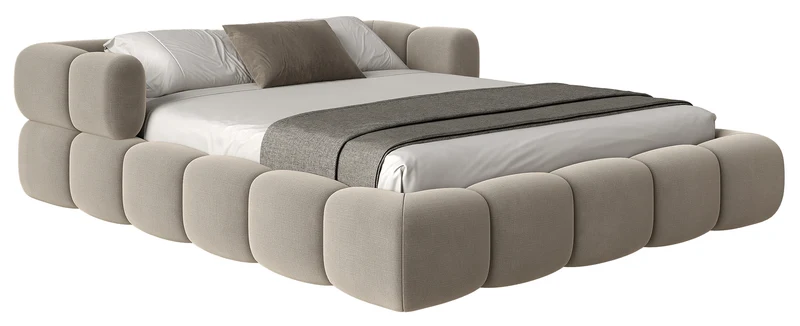 Upholstered bed 180x200 cm Stormi, roll-up frame, light grey chenille, hydrophobic and easy-clean