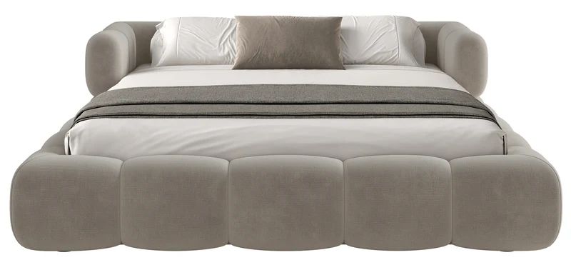 Upholstered bed 180x200 cm Stormi, roll-up frame, light grey chenille, hydrophobic and easy-clean